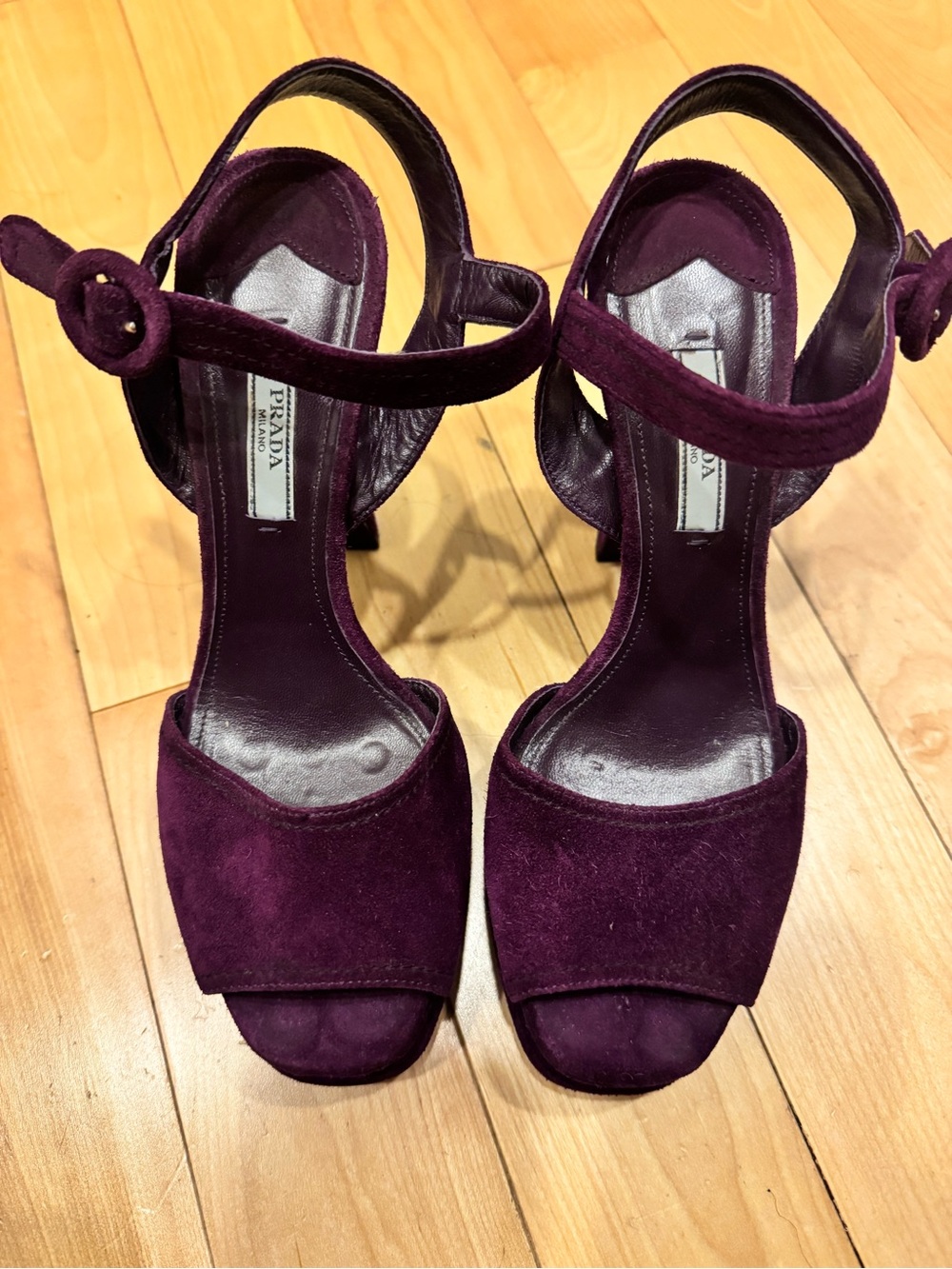 Prada Deep Plum Suede Ankle-Strap Heels